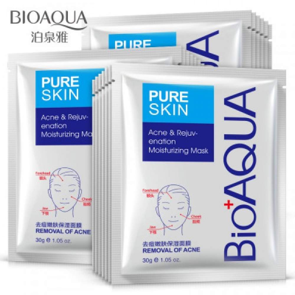 Набір Тканинна маска для обличчя очищаюча Анти Акне BIOAQUA Pure Skin (10 шт)