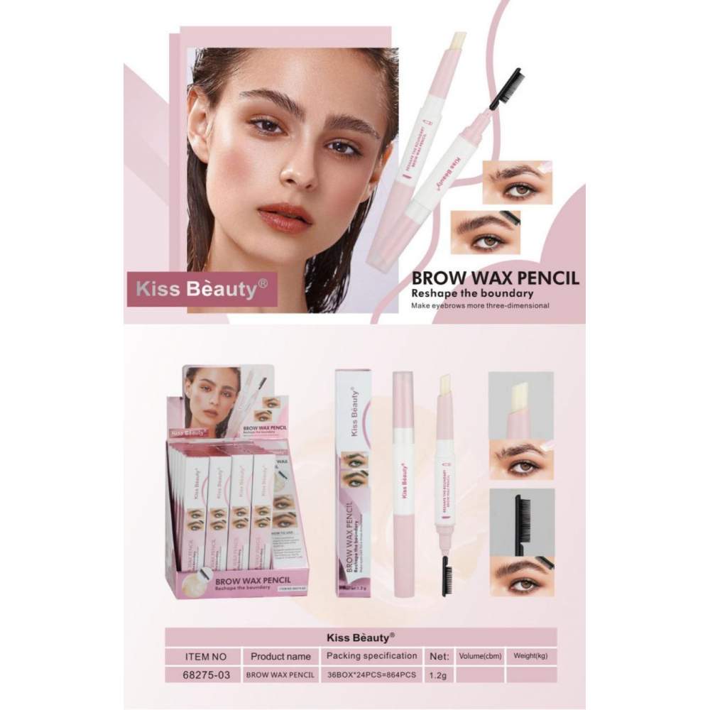 Олівець для брів 2в1 воск+щіточка Kiss beauty