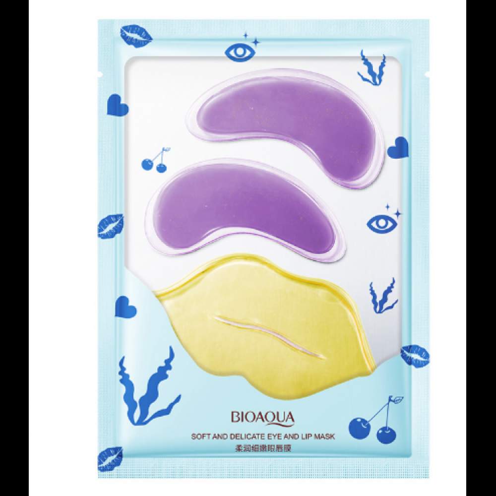 Набір гідрогелевих патчів для шкіри навколо очей та губ, Bioaqua Moisturizing Eye and Lip Mask, 6+8 г