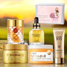 Набір жіночий 5в1 по догляду для обличчя золотий у коробці